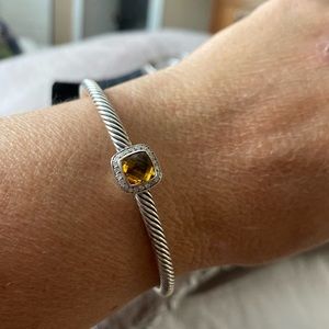 David Yurman Sterling Silver Diamond Station Citrine Noblesse Bracelet Bangle